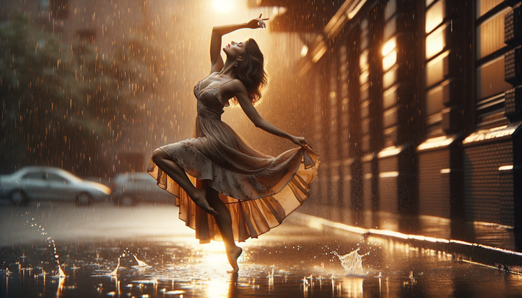 A sexy woman dancing in the rain