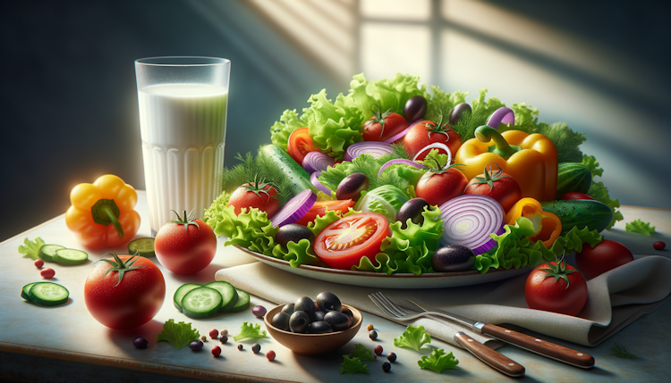 healthy food salad plate milk