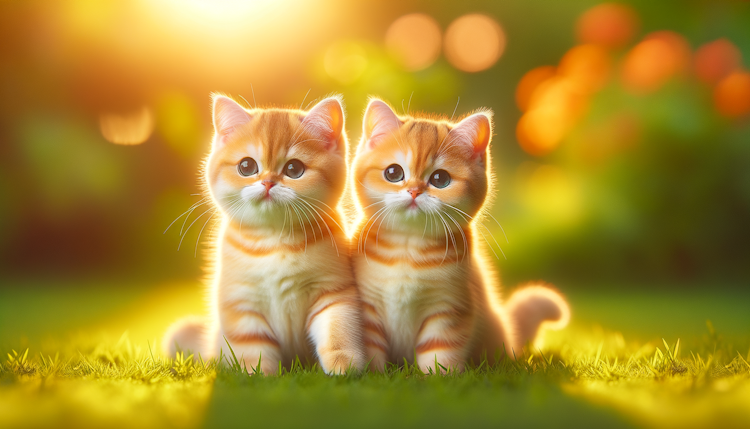 两只可爱的中华田园橘猫在阳光下的草坪上玩耍