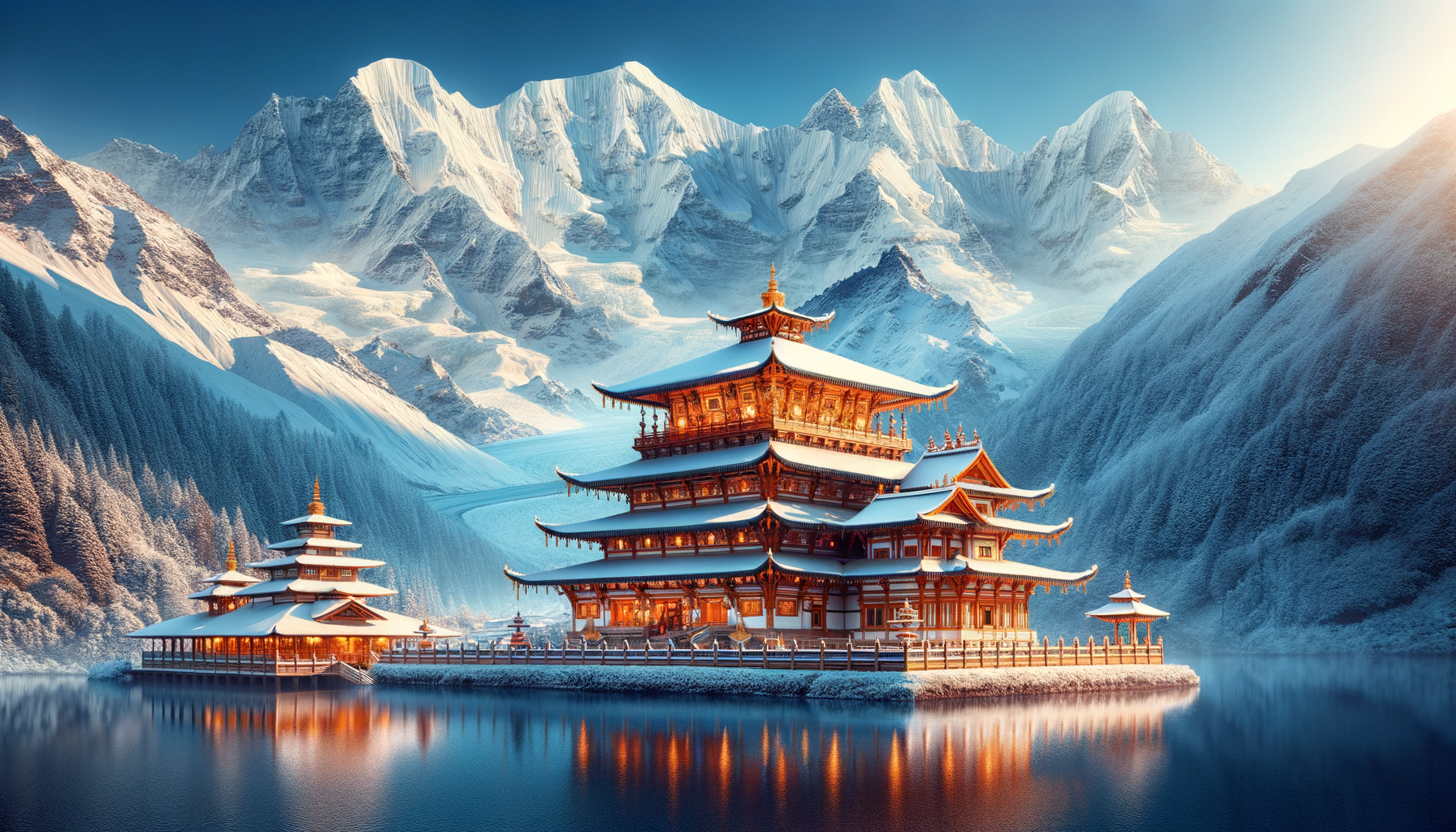 雪山下寺庙