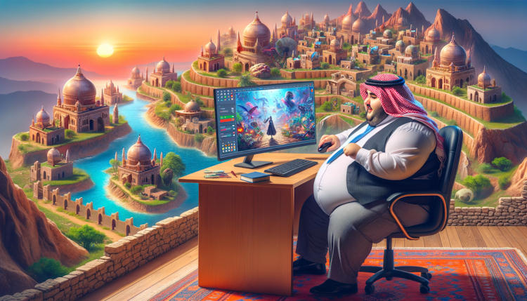 一个很胖的银行职员坐在电脑前玩塔瑞斯世界