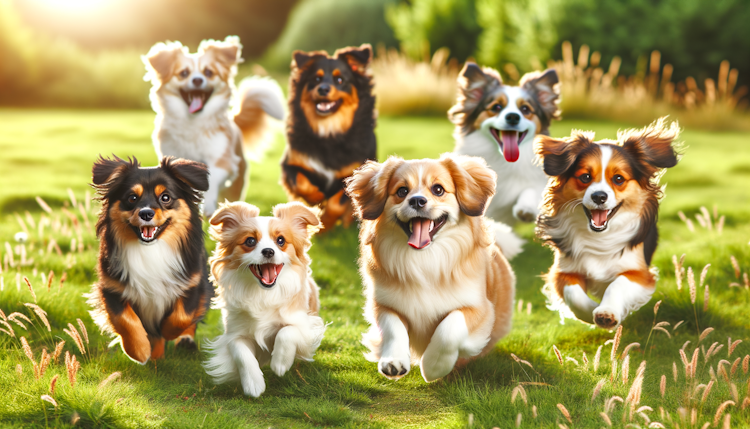 一群可爱的狗在草地上玩耍