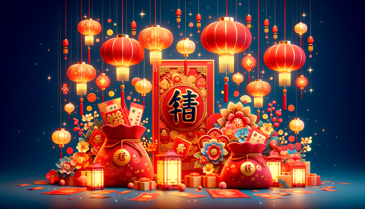 中国，新年，喜庆，红包，灯笼，福