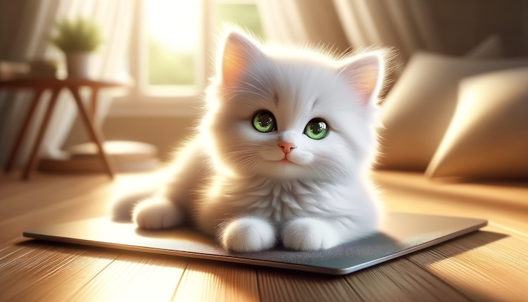 可爱的小猫,绿眼睛,软软的白猫