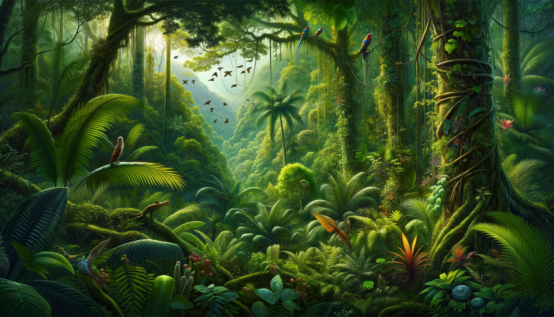 Dense rainforest plants with moderate illustration style