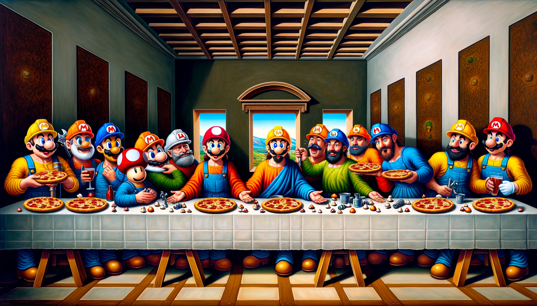 Pintura de La última cena version mario bros