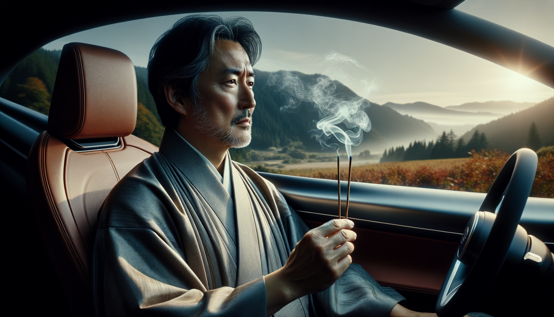 Yasuo sits in Tesla model y and smokes