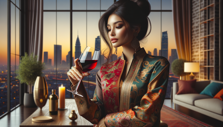 a beautiful girl drinking red wine
