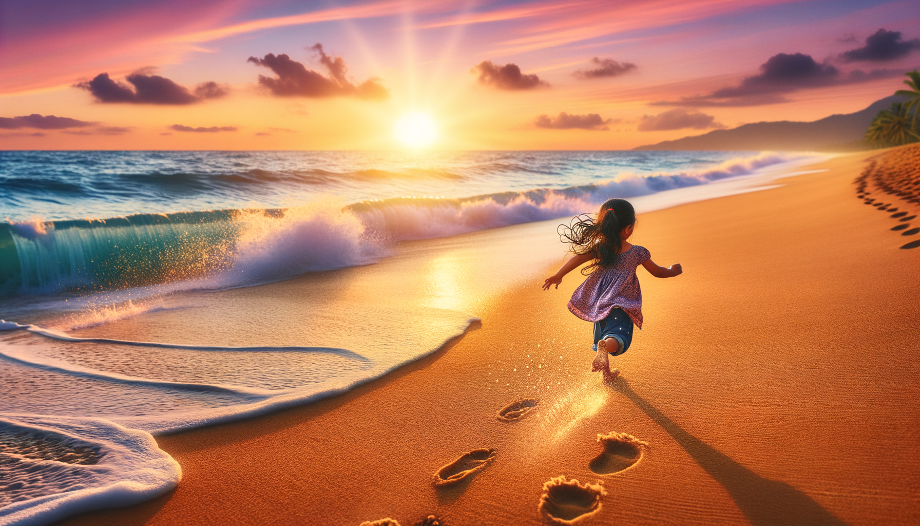 a cute girl running at the seaside