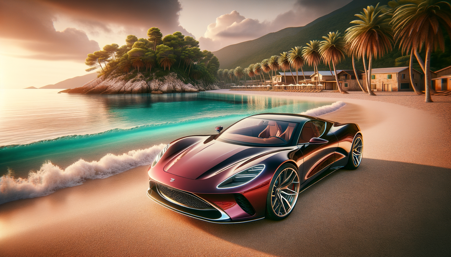 beauty+sport car+beach