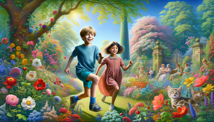 potrait picture of boy and girl at garden