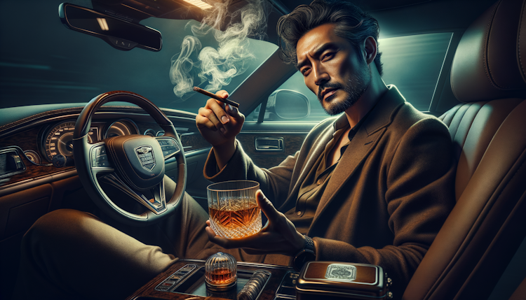 the Unforgiven man is sitting in Wuling Hongguang car smoking and drinking