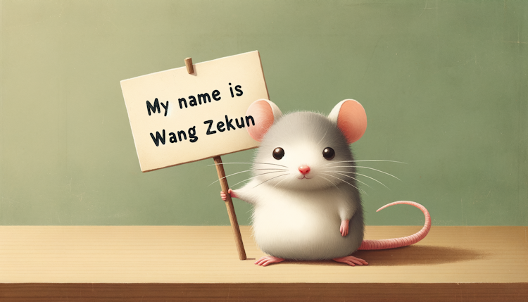 一个老鼠，举着个牌子，上面写着“我叫王泽坤”