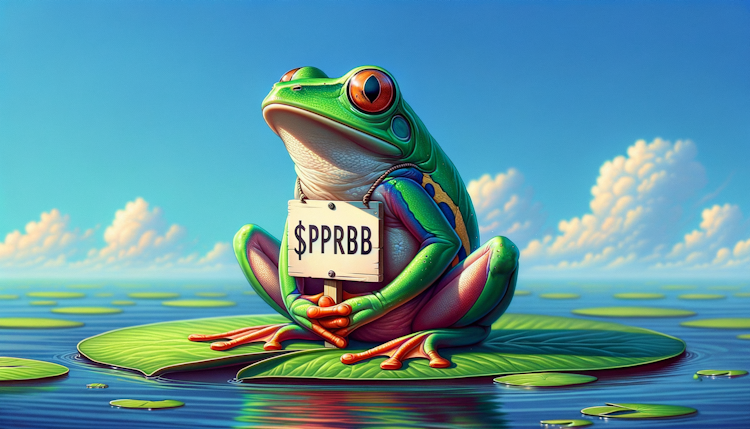 一只绿青蛙，举个牌子，牌子上写着$PPRGB