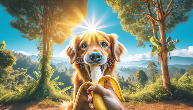 一条可爱的狗在吃香蕉