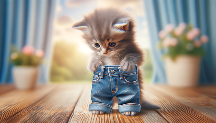 小猫穿着牛仔裤