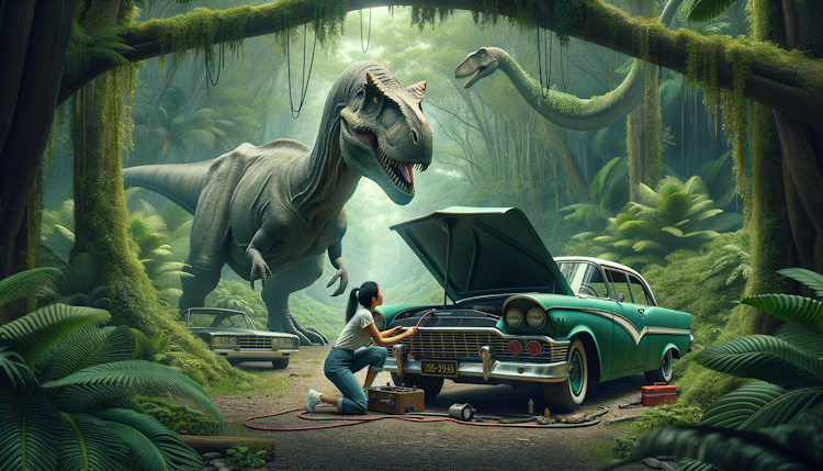 恐龙，汽车，修理工