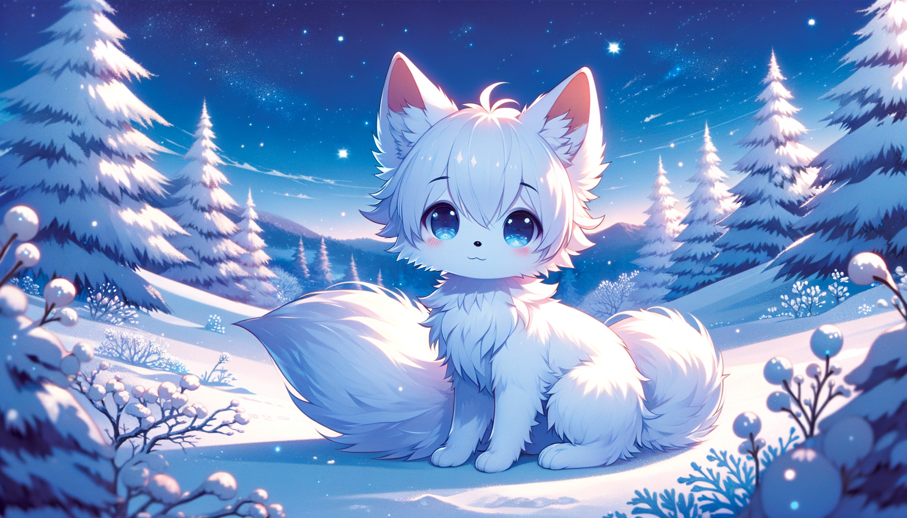 雪地里的小白狐 动漫风