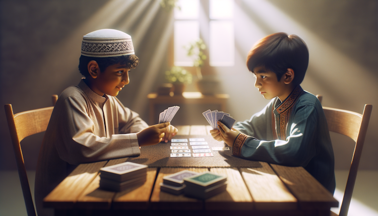 2 boys play cards