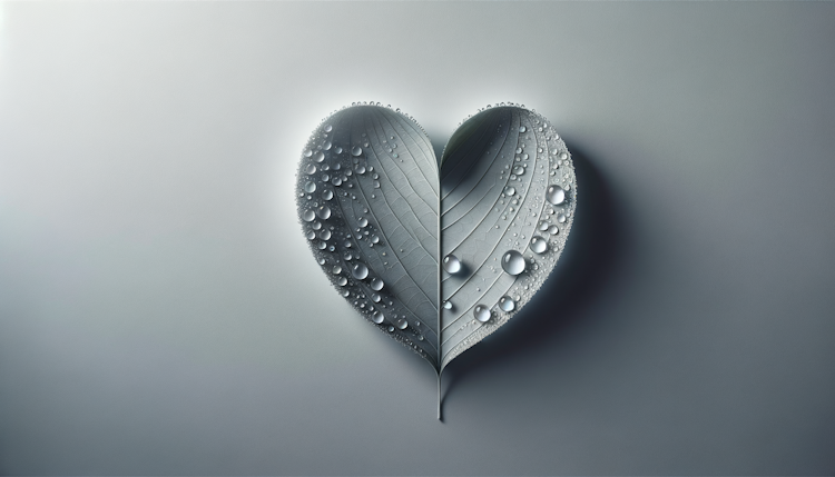 A heart-shaped leaf, composed of water droplets