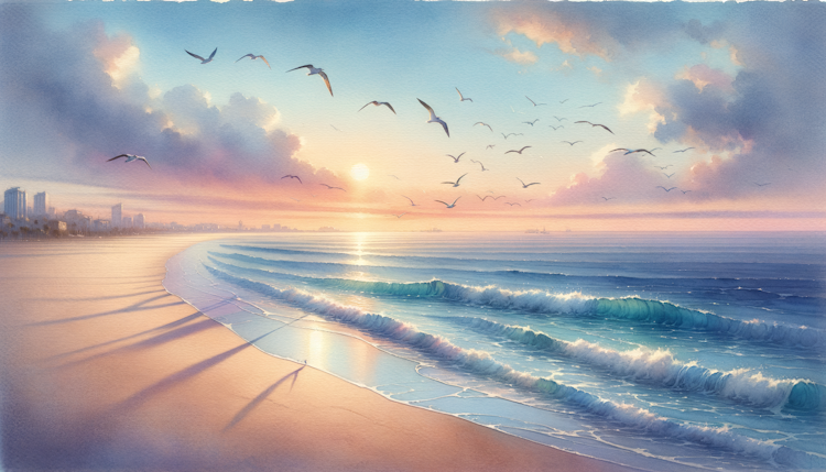 Aesthetic beach image from watercolor paint