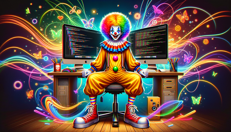 Anime clown in front of the computer
