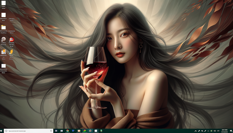 a beautiful Chinese girl with long hair drinking red wine