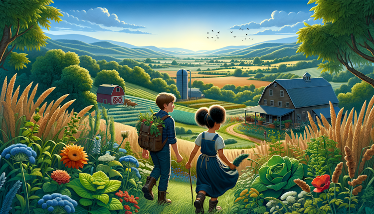 illustration of a boy and girl in the countryside