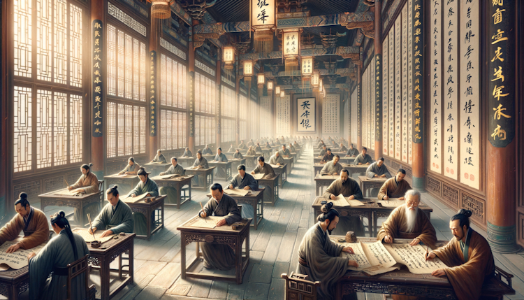 lots of ancient chinese people reading and writing