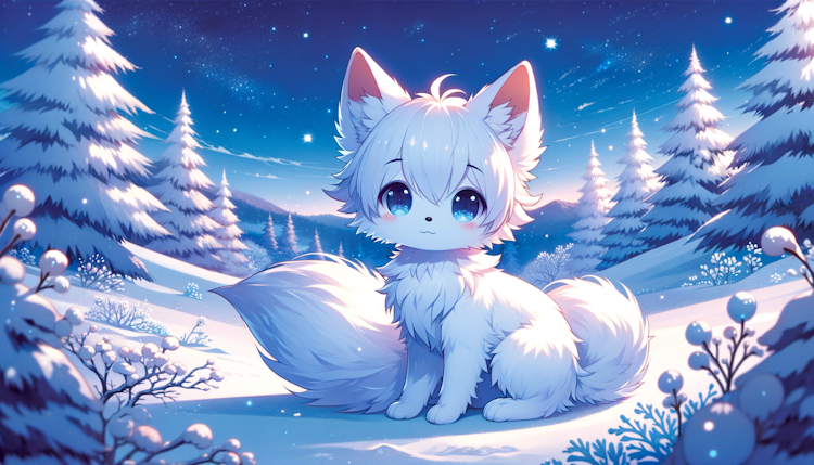 雪地里的小白狐 动漫风